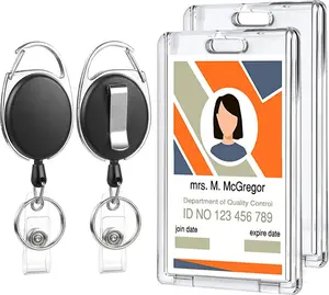 2 Set Badge Holder Retractable Clip Heavy Duty Badge Reel with Acrylic Clear Vertical ID Card Badge Holders for Work Office Nurse Teacher Student