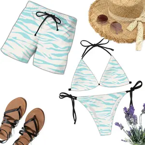 Matching Zebra Pattern Swim Set For Couple, Combo Two Pcs Bikini and Beach Short, Men and Woman Beachwear, Family Vacation Clothing, Summer Swimsuit