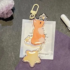 Starry Fox Connected Acrylic Keychain |Autumn Fox Lover Gift Acrylic Charm, Cottagecore Fall Vibes Animal Keychain, Cute Stars Acrylic Charm keyrings and
