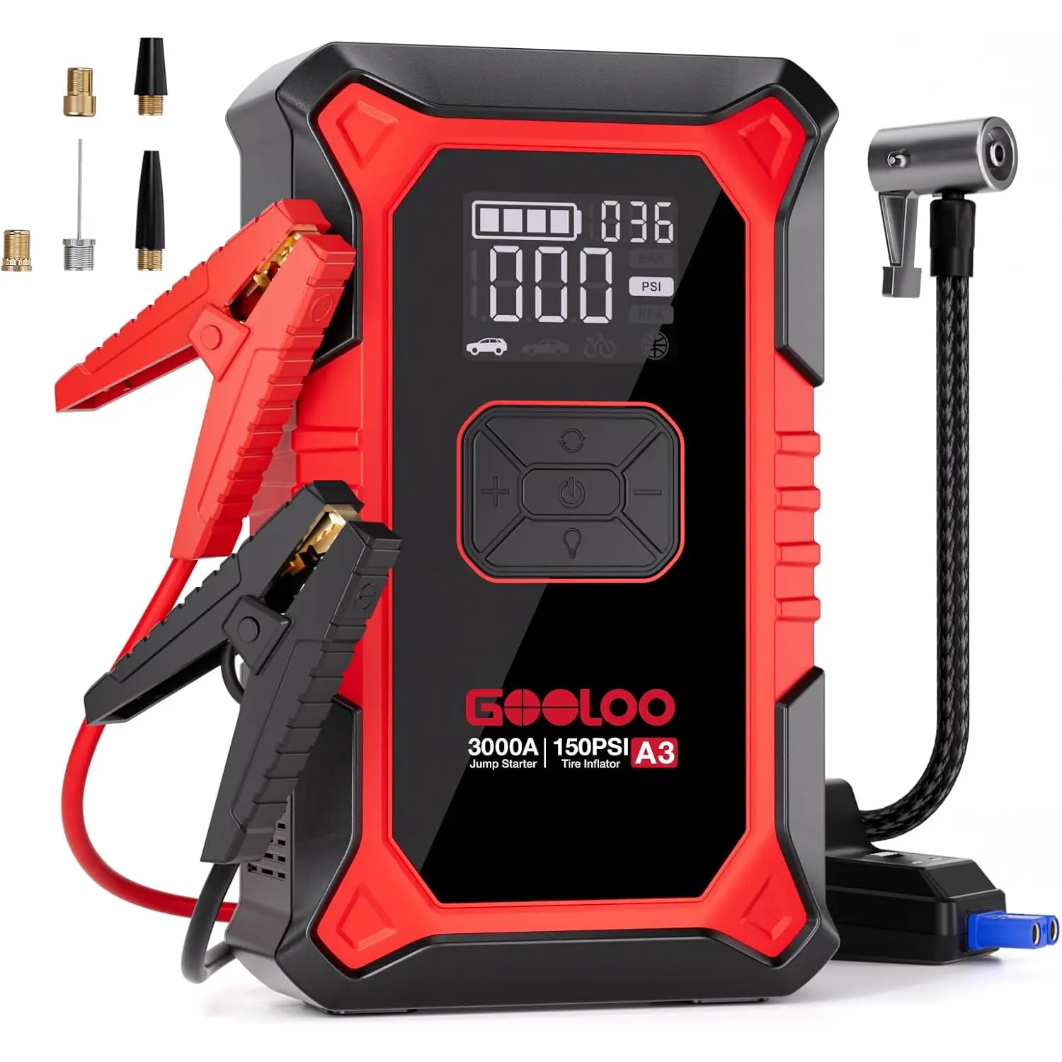 A3 12V 3000A Portable Jump Starter with Air Compressor