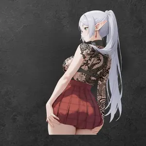 Frieren with Dragon Tattoo Sticker – Elegant Inked Waifu, Aesthetic Fantasy Vinyl Decal