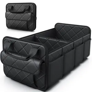 2 Compartment Quilted Car Trunk Storage Organizer, Black Foldable Cargo Storage Bag with Reinforced Structure, Large Capacity Car Organizer for Groceries, Tools, Sports Gear and Accessories, Durable Trunk Organizer for All Vehicles