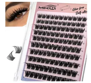 MIKIWI Self Adhesive Lash Clusters, No Glue Needed Wispy D-Curl Lash Clusters 10-16mm Pre Glued Eyelashes Clusters No Residue Self Adhesive Eyelashes