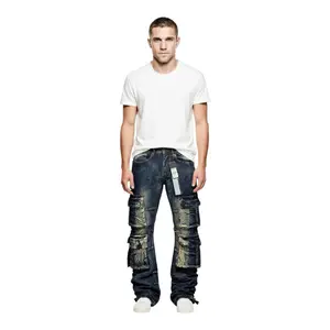 Arketype Vintage Navy Blue Menswear Stylish Trouser Pants Streetwear Multi Pocket Denim Jeans with Stretch Material for Everyday Wear & Versatile Pockets
