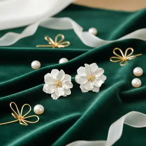 2pcs, White Camellia Flower Earrings, High-quality Jewelry, Upgraded Sweet Earrings, High-end Decorative Earrings, Suitable For Daily Wear, Wedding Season Accessories, Suitable Gifts For Girlfriends, earring stack men's accessories