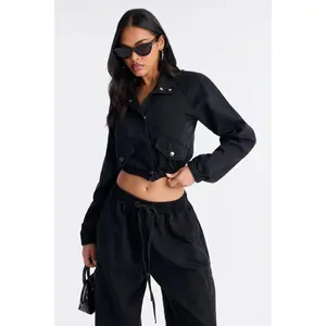 Premium Drapey Moto Denim Bomber Jacket - Black Wash A