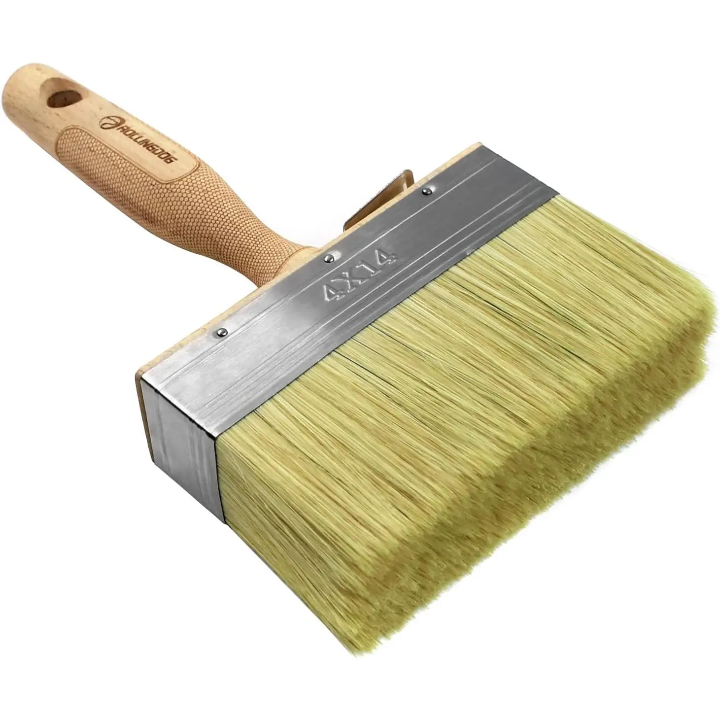 5.5" Wide Deck Brush - 1-9/16" Thick Limewash Applicator with Reusable Wooden Handle, Clip, Better Grip for Exterior Wood Deck, Fence Painting, Engraving Projects