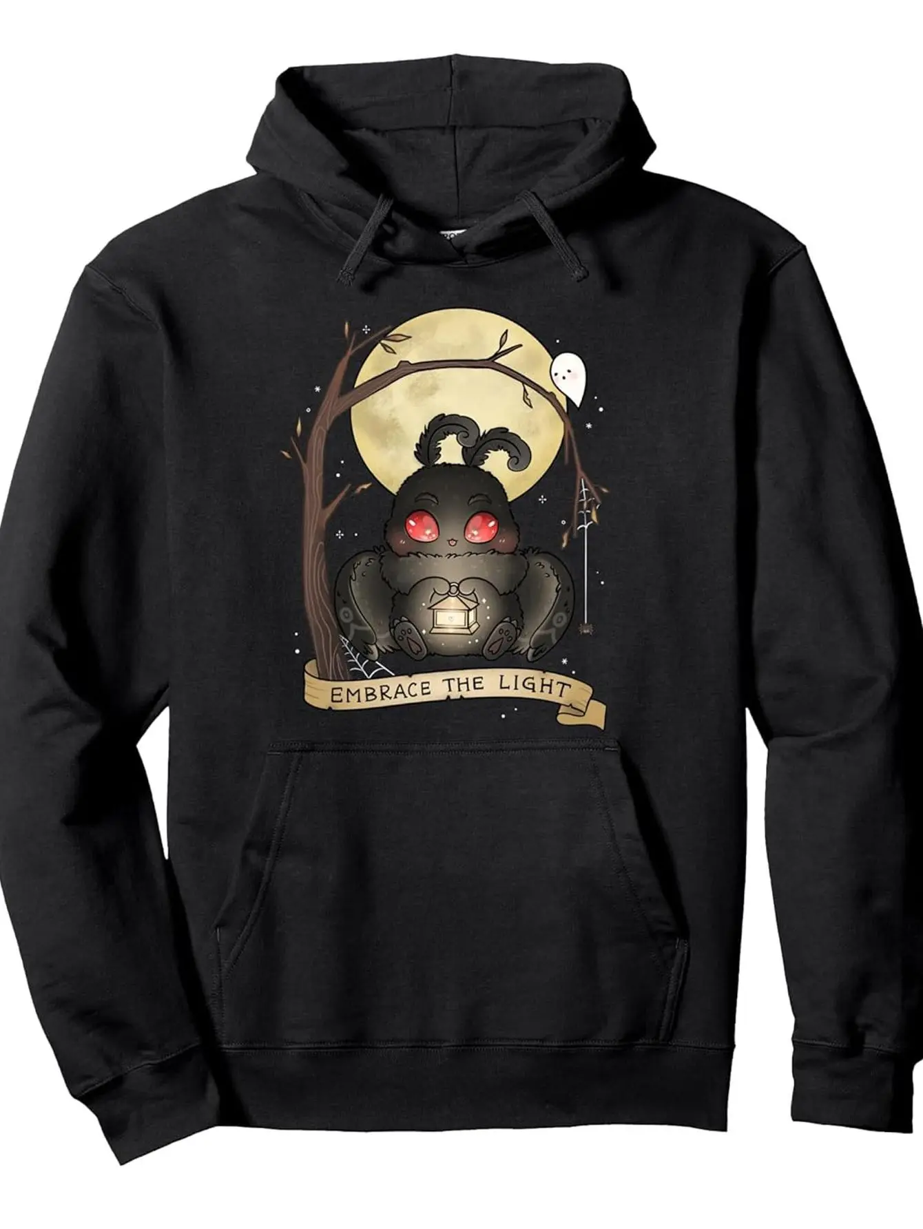 Men'S Mothman Cryptid Graphic Hoodie - Spooky Cute Gothic Pullover Sweatshirt with Glowing Red Eyes & West Virginia Folklore Design, All-Season Casual Wear for Halloween & Everyday Outfits, Regular Fit Long Sleeve Hooded Sweatshirt with Drawstring Hood