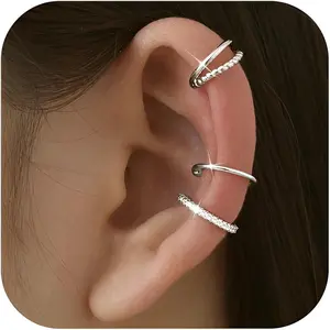 Fansilver 3count Ear Cuff Earrings for Women Non Piercing 14K Gold Plated Ear Cuffs Clip on Cartilage Earrings Adjustable Fake Earrings Lightweight Back to School Soft Copper Material Summervibes