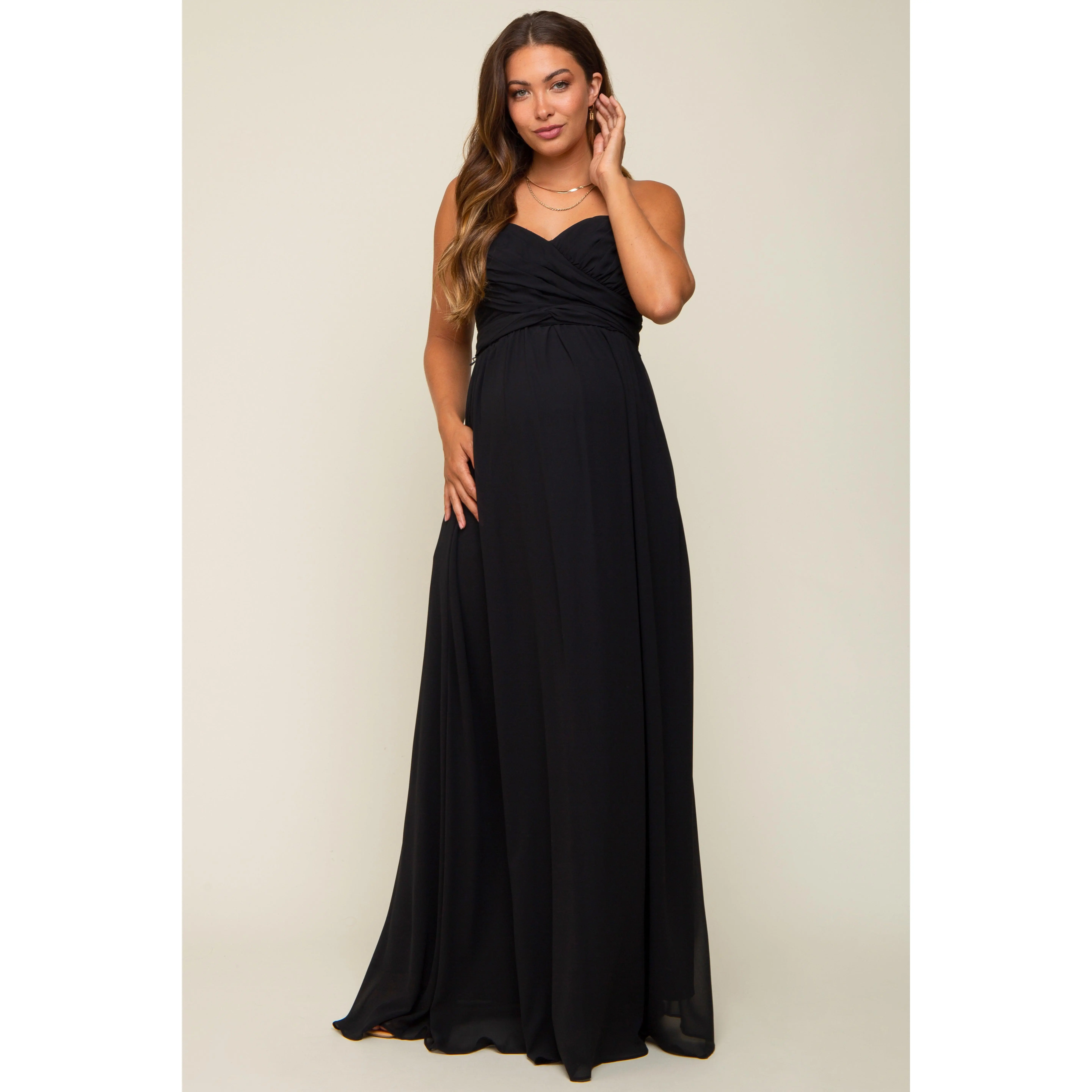 Women's Black Sweetheart Convertible Chiffon Maternity Gown, Maternity Clothes for Pregnancy Photoshoots & Casual Wear, Gown Maternity Clothing & Accessories