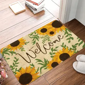 Sunflower Pattern Welcome Door Mat, Non-slip Floor Mat, Decorative Area Rug, Floral Rugs, Decorative Carpet for Home Living Room Bedroom Kitchen, Home Decor Supplies