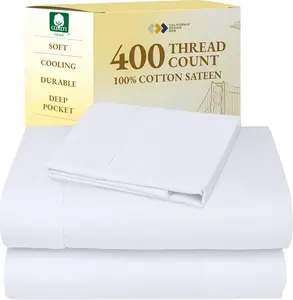 California Design Den Twin Sheets Set - Soft 400 Thread Count Sateen, Natural 100% Cotton Sheets, Deep Pockets with All around Elastic for a Snug Fit, Cool & Durable Bedding Set - White