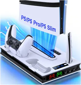 P5 Stand and Cooling Station with Controller Charging Station for P5 Pro/P5 Slim/P5 console, P5 Accessories 3 Levels Cooling Fan, 3 USB Hub, Headset Holder, Media Slot for P5 Disc/Digital Console
