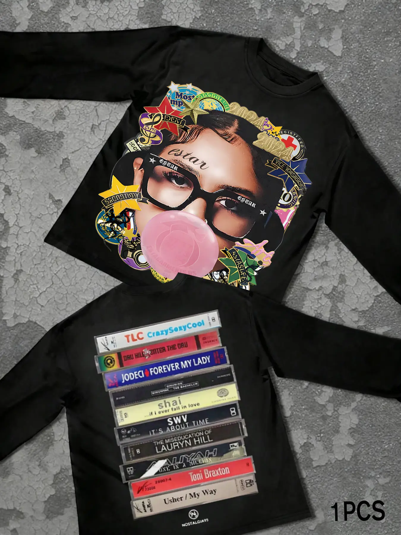 Unisex Book Print Long Sleeve T-Shirt, Casual Fashion Comfortable Simple Pure Color, H Type Graphic Tee for All Seasons
