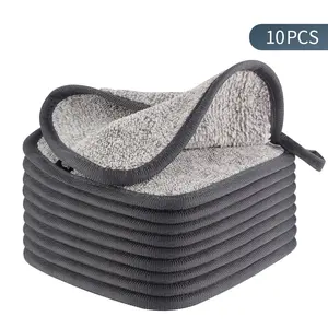 Women Bamboo Charcoal Coral Fleece Face Towel Reusable Washable Makeup Remover Towelettes Daily Skincare Essential, 10 Pieces Pack