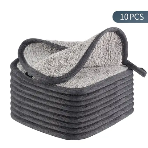 Women Bamboo Charcoal Coral Fleece Face Towel Reusable Makeup Remover Cloths Washable Makeup Remover Towelettes Daily Skincare Essential, 10 Pieces Pack Makeup Remover Tool
