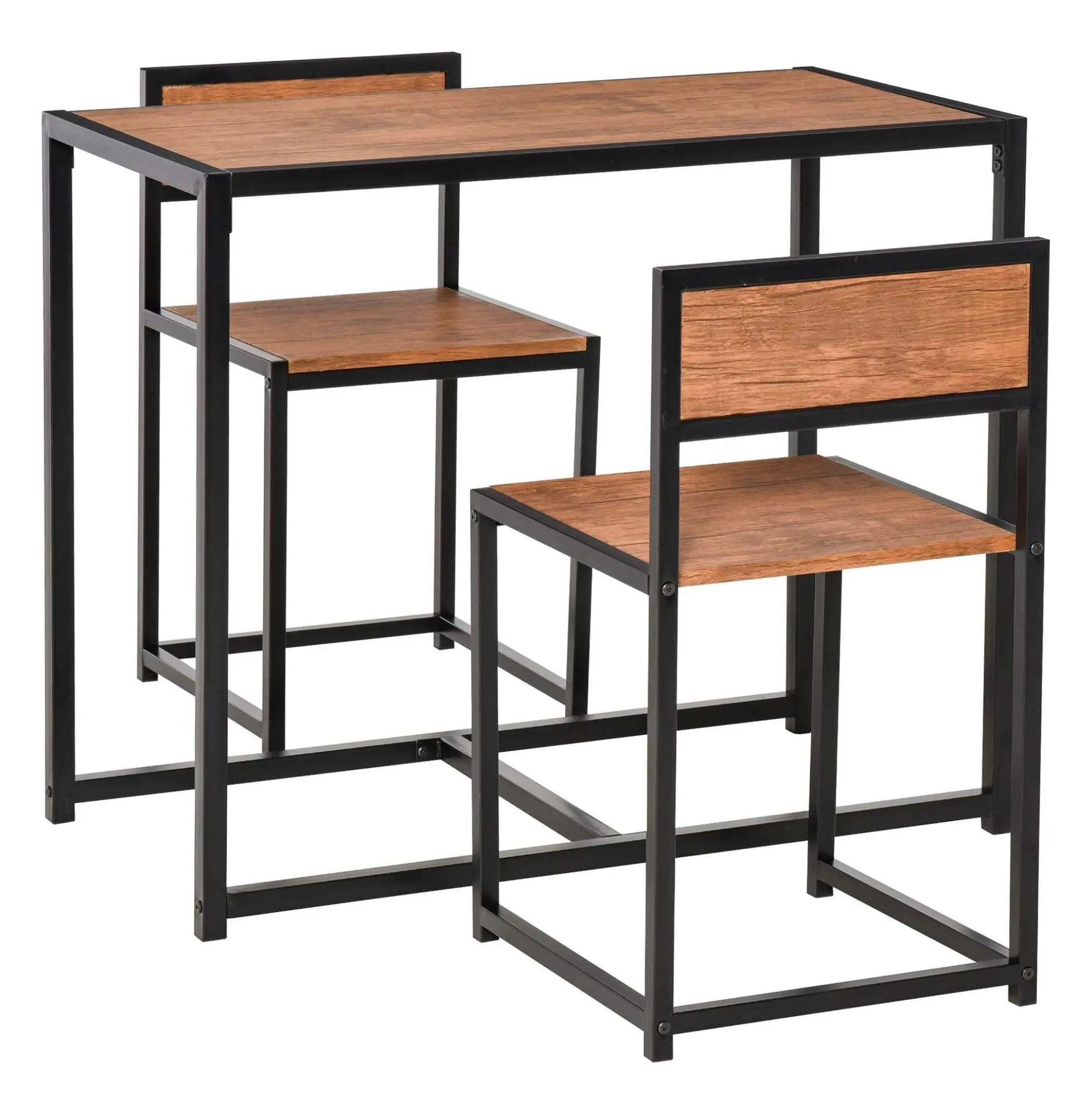 Industrial Dining Table Set for 2, Compact Kitchen Table and Chairs, Rustic Brown, Small Space Dining, Steel Frame, Modern Design