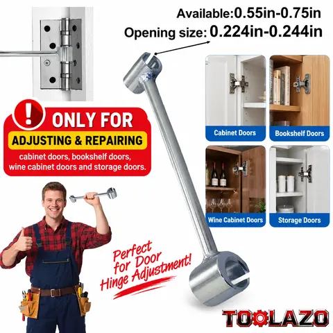 TOOLAZO Metal Single Adjustable Hinge Hole Repair Tool - 14-19mm Double-Head Hinge Hole Expander, Compact Heavy-Duty Adjusting Wrench with Extended Handle for Extra Leverage, Eliminate Door Sag, Cabinet DIY Use