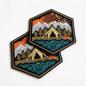 2PCS Camping Velcro Patch – Mountain Tent Outdoor Adventure Embroidered Badge for Backpack Jacket Hat