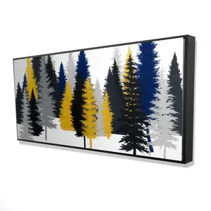 360 Stand Artistic Golden Natural Fir Motif Framed Landscape Artwork - 24x48 in, 360-Degree Display, Wall Decor for Living Room, Holidays, Photo