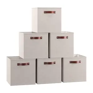 Ornavo Home 6 pc Collapsible Linen Storage Bin with Handles