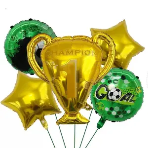 5-Piece Soccer Trophy Shape Aluminum Foil Balloons Set, Perfect for Sports Events, Birthday Parties, School Football Games, Home Viewing Decor