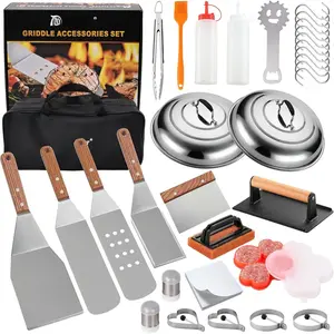 132 count Professional Griddle Accessories Kit - Heavy Duty Stainless Steel Grill Spatula Set for Grill Griddle Hibachi Flat Top Outdoor Cooking -  Grill   Birthday Wedding
