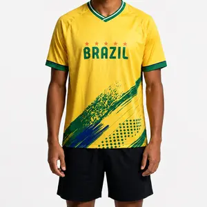 2026 Men's Brazil National Team Soccer Jersey, Yellow Green Casual Football Shirt, Breathable Quick Dry Training Top, Fan Version Short Sleeve Sports Tee For Daily Wear & Soccer Events,Classic Throwback Jersey Sportswear Top,summerwins