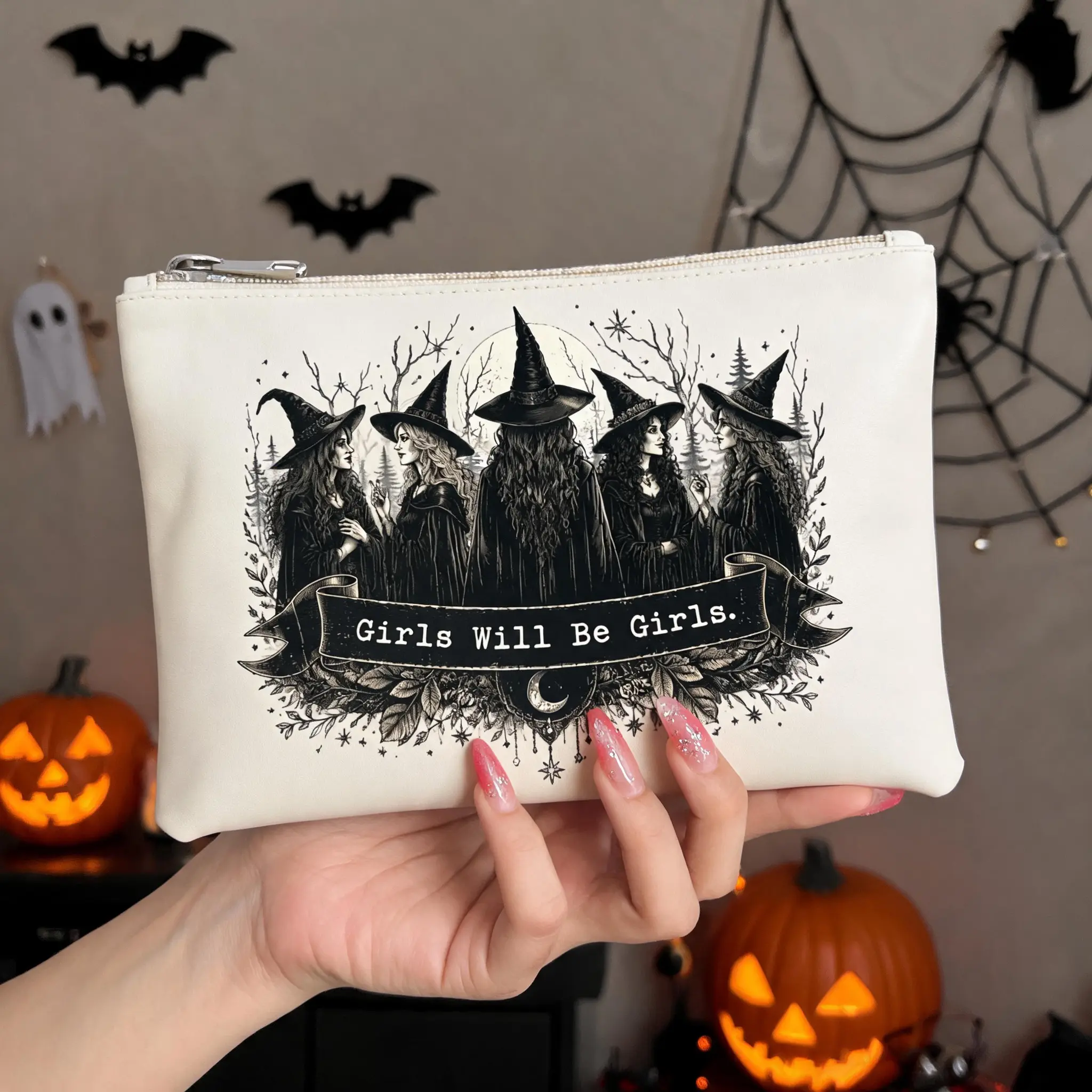 Witch Goth Makeup BagTravel Toiletry Organizer for Women - Spooky Gothic Cosmetic Pouch for Halloween Costumes, Daily Use, Travel, Weekend Getaways, Party Events
