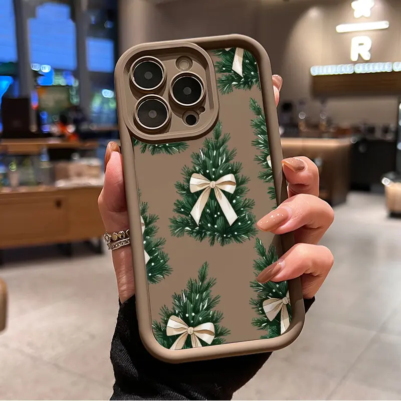 Rugged Silicone Smartphone Cover & Cellphone Casing - Snug Fit, Durable, Soft, Shockproof Mobile Accessory for iPhone 17 Air,16 Pro Max,15 Plus,14,13,12,11,X,XS with Christmas Tree Bow, Pumpkin Ribbon Patterns