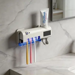 Bath Smart UV Sanitizing Toothbrush Holder with Toothpaste Dispenser - 4-Slot Family Organizer, Drill-Free Wall Mount, Motion Sensor Sanitizer for Electric & Manual Brushes