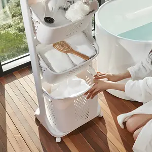 OPUL 4-Tier Laundry Hamper Sorter, Laundry Storage Organizer with Wheels Removable Rolling Laundry Baskets for Small Space, Laundry Room, Dorm, 4-Tier Vertical Laundry Sorter Bathroom Cart for Dirty Clothes, White