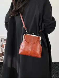 New Vintage Waxed Leather Kiss Lock Bag | Multi-color Options | Handheld & Crossbody 2-in-1 Small Bag for Daily Commute & Dating | Fashionable Crossbody Bag | Commuter Crossbody Bag | Fashion Bags