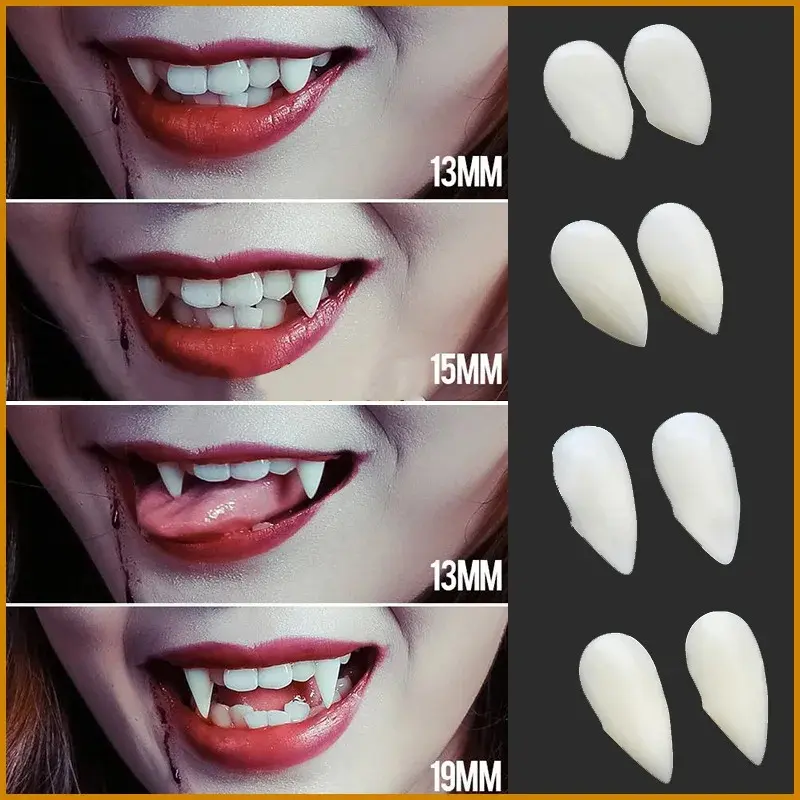 Resin Vampire Fangs False Teeth (5-Pair) with Solid Glue, Halloween Cosplay Costume Props, Festive Party Accessories for DIY Decor