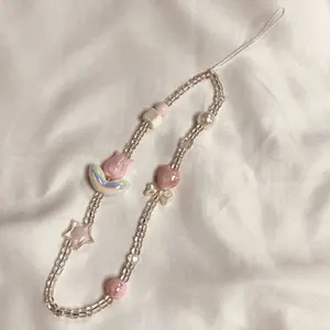 Pink tulip mobile phone chain, mobile phone wrist strap, camera chain, short hanging accessory, high-end pendant, women's hanging chain, Phone Charms, Phone Lanyard, Phone Sling, Phone Accessories