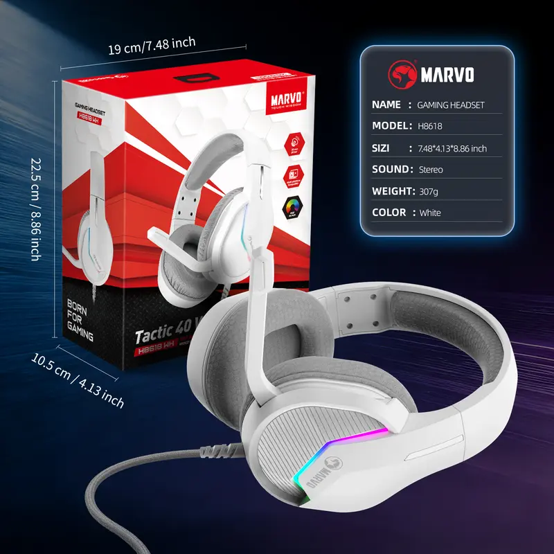 RGB Wired Gaming Headset - USB 2.0 Single Headband, Fabric Cushions, 50mm Drivers 114dB High Sensitivity, In-Line Volume & Mic Control, 2m Braided Cable, Static RGB Light for PC Gamers/Streamers/Home Gaming