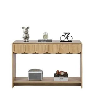 Giratree 43" Mid-Century Narrow Console Table with Drawers & Open Storage Shelves, Corrugated Press-Open Drawers, for Living Room/Hallway, Works as Behind Couch Accent Table