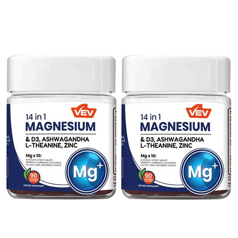 VEV 14-in-1 Magnesium Gummies-withAshwagandha,L-Theanine, Vitamin D3 & Zinc, EdibleHealthcare Dietary
