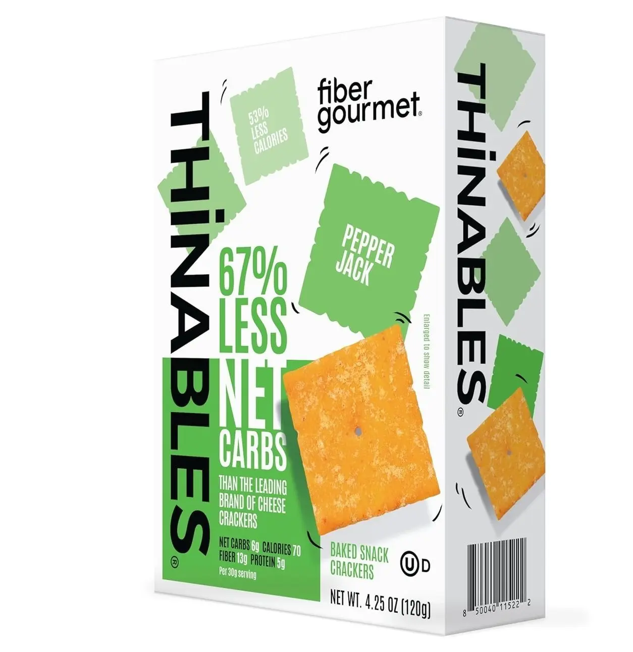 Fiber Gourmet Pepper Jack Thinables Baked Cheese Crackers - Healthy Keto Crackers with 13g Fiber, 5g Protein, 70 Calories, 6g Net Carbs - Kosher Made in USA - 4.25 Ounce (pack of 1)