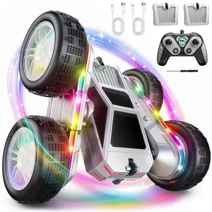 Remote Control Double Car 360° Flips RC Stunt Car with USB-C Charge Modular Battery 4WD LED Lights All Terrain RC Truck Toys for Kids 3+ Boys Girls Halloween Christmas Birthday Gift