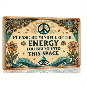 8x12 Inch "Mindful Energy" Vintage Metal Tin Sign - Wall Decor With Floral & Water Elements Design, Peaceful & Spiritual, Perfect For Home, Cafe, Bar, Garage, And Outdoor Spaces