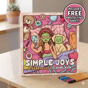 1pcs,adult coloring pages summer|cozy Coloring book 'Simple Joys' for adult healing and stress relief, thickened paper, suitable for watercolor and markers, comes with a color-separating PVC sheet