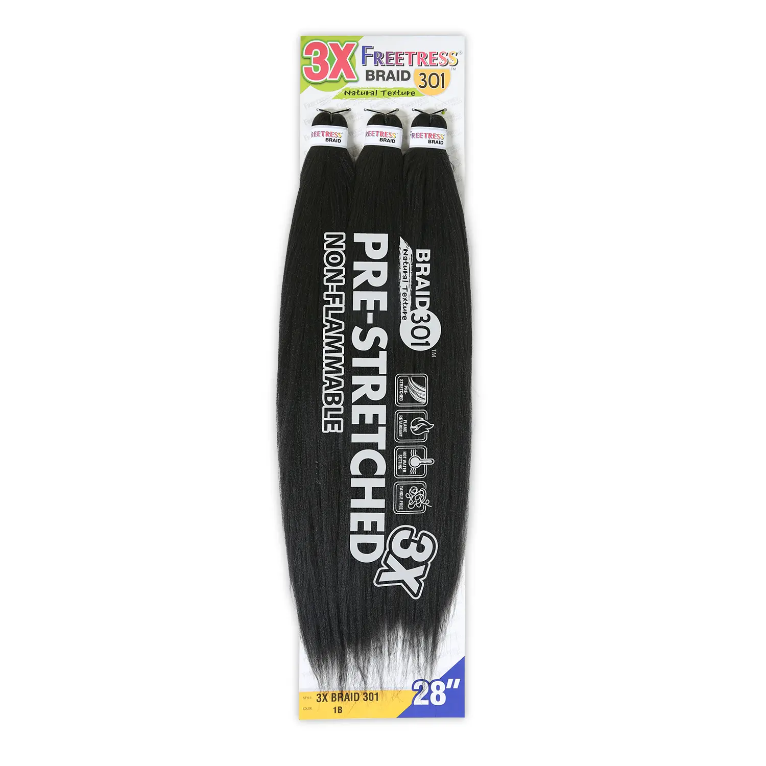 Freetress 3X Pre-Stretched Synthetic Braiding Hair, 28 Inch, Natural Texture Extensions for Box Braids, Color 301, Hot Water Set, No Hair Loss, Synthetic Extensions, Save Up To Two Hours