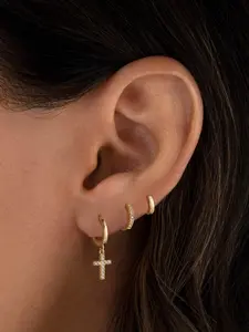 3 Pairs Cross Hoop Earrings for Women Men 14K Gold Plated CZ Stud Dangle Tiny Small Cartilage Hoop Earrings Versatile Unisex Jewelry