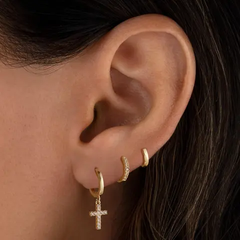 3 Pairs Cross Hoop Earrings for Women Men 14K Gold Plated CZ Stud Dangle Tiny Small Cartilage Hoop Earrings Versatile Unisex Jewelry