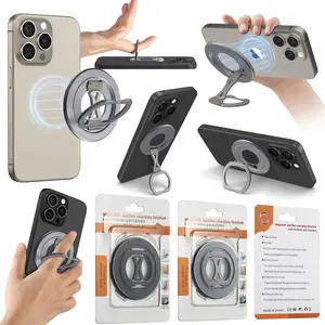 Source Aluminum Alloy Folding Bracket Strong Magnetic Magsafe Magnetic Ring Bracket 360 ° Mobile Phone Back Stick Ring Wholesale