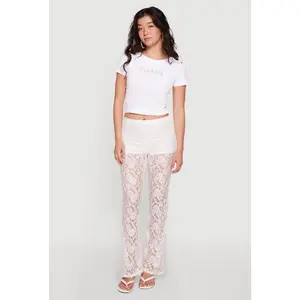 Floral Lace Flare Leg Casual Pants
