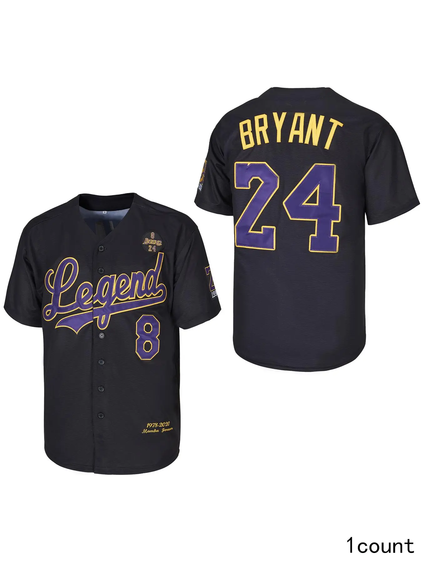 Men's Legend Forever 1996-2016 Bryant Baseball Jersey, Embroidered #8/#24 Numbers, Moisture-Wicking Polyester Mesh Professional Sports Clothing