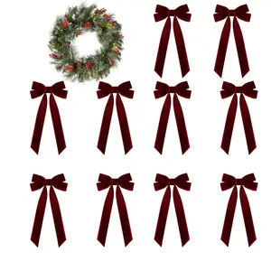 Christmas Bows Multi-Color Velvet 5.12"×10.24" - 10 Pcs for Christmas Tree, Kitchen Cabinets, Wreaths - Festive Holiday Decor for Indoor/Outdoor Christmas Wedding Party