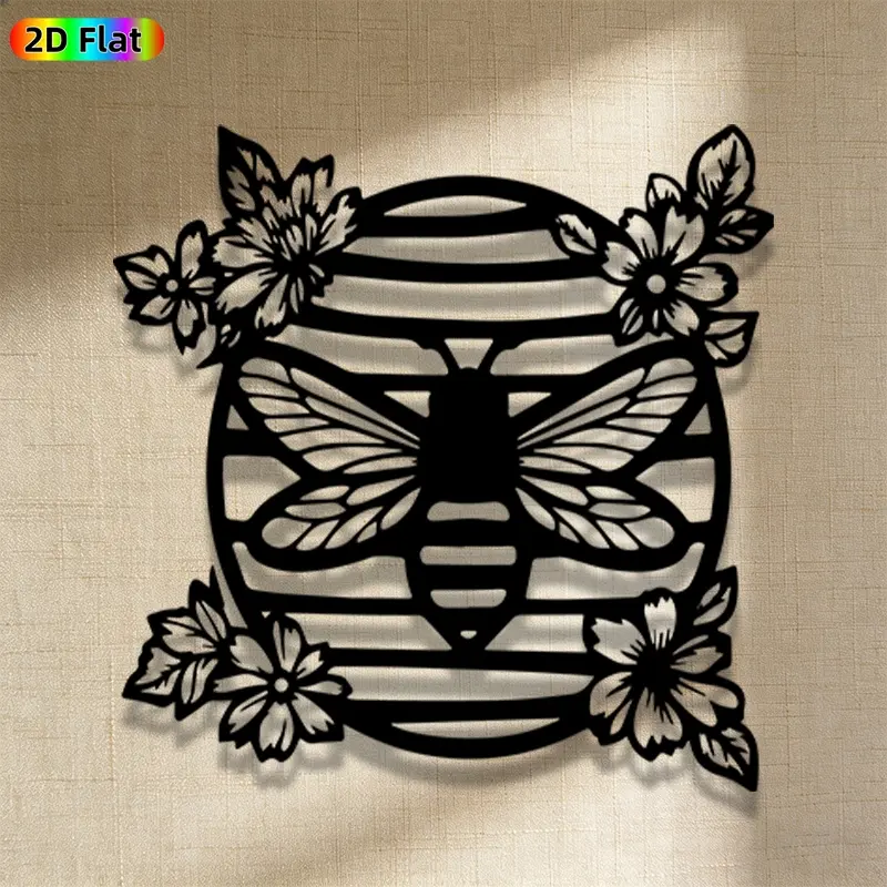 1pc Romantic Bee with Flowers Metal Wall Art, Romantic Bee with Flowers Statue Mural, Iron Craft, Perfect for Living Room, Garden, Indoor/Outdoor Decor, Intricate Craftsmanship, Artistic Metalwork, Valentine's Decor, Ideal Gift for Nature Lovers